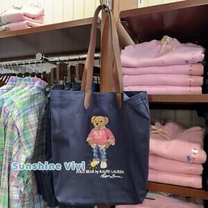 NWT Polo Ralph Lauren Cotton Twill Embroidered Jacket Bear Tote Bag Canvas Navy